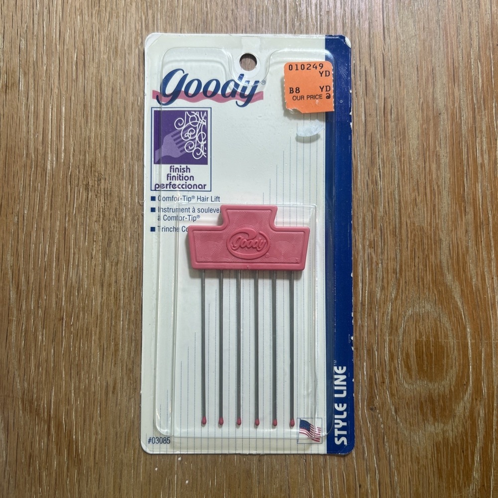 VTG 1996 Goody Style‎ Line Comfor-Tip Hair Lift Pick Stainless Steel Pink Comb